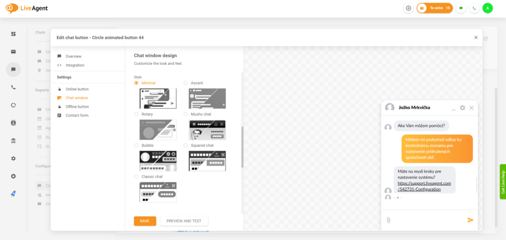 A LiveAgent élő csevegési ablakának új tervezete