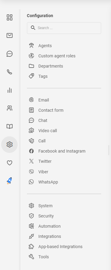 Ikonok listája a LiveAgent menüben
