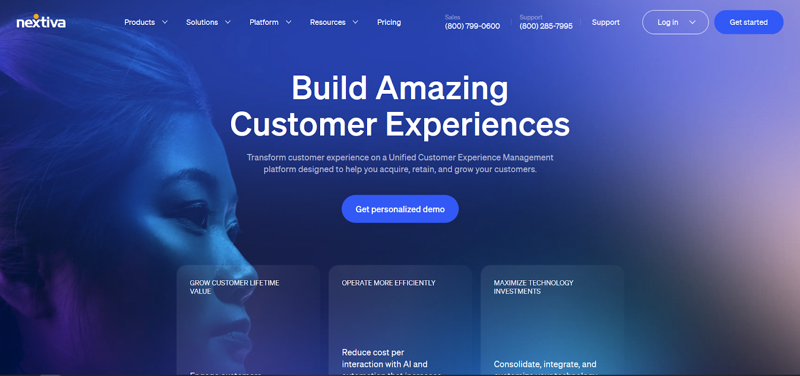 Nextiva call center software homepage