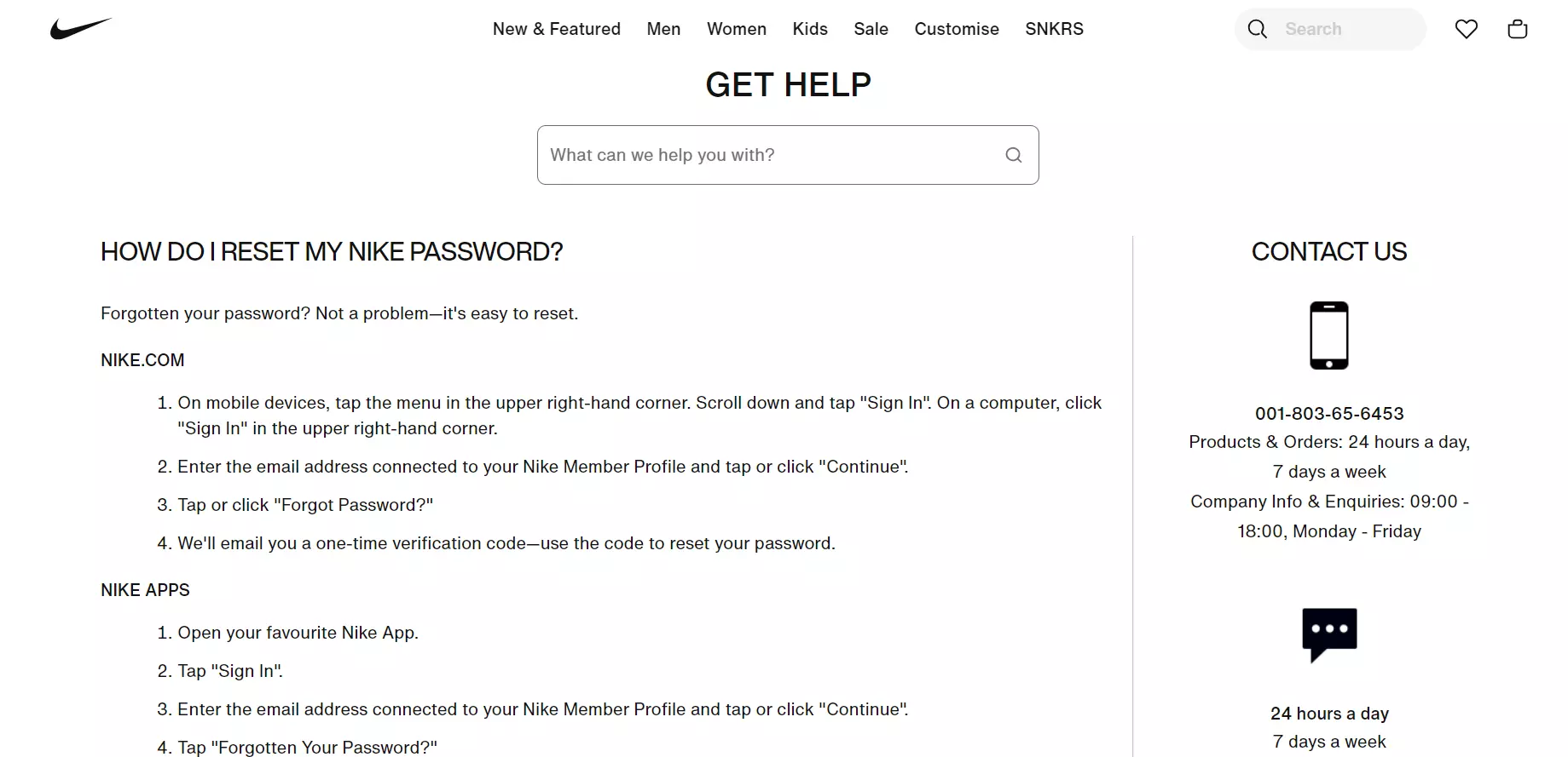 Nike kényelmes kapcsolattartási információja