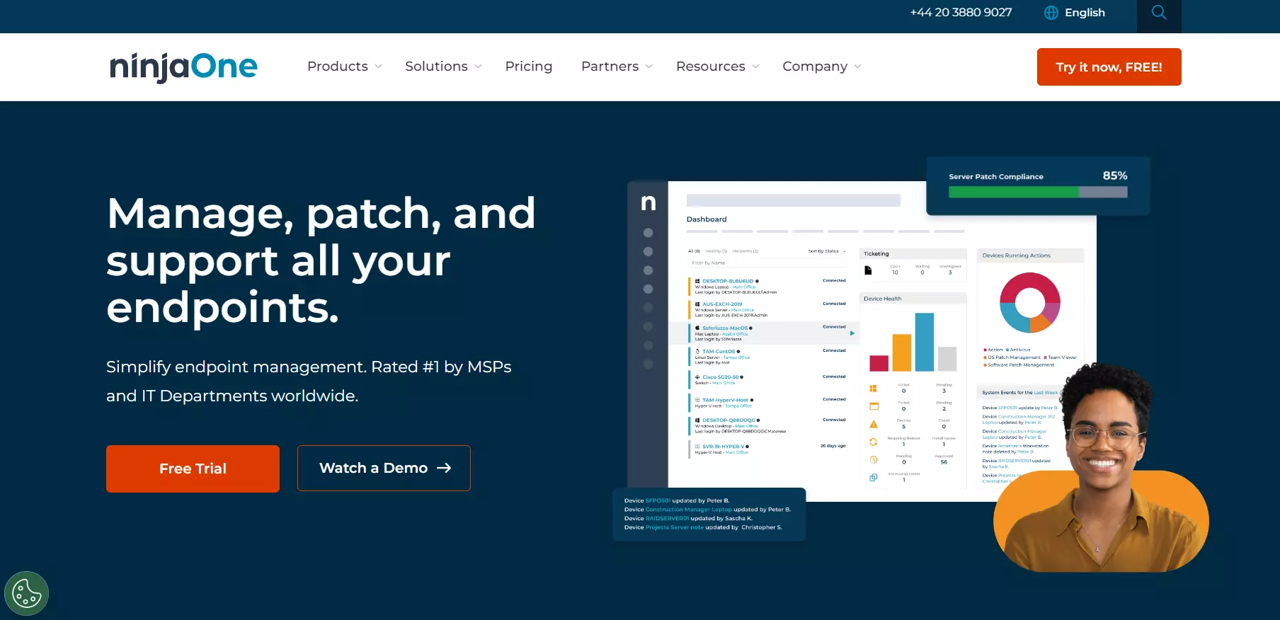 NinjaOne kezdőlapja - teljes IT menedzsment platform