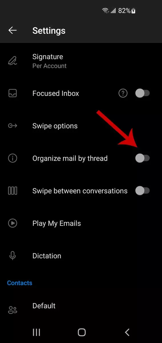 Outlook e-mail szálazás mobileszközökön, 3. lépés
