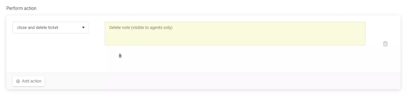 Automatikus szabály beállítása, amely a 'jegy lezárása és törlése' műveletet mutatja a LiveAgentben