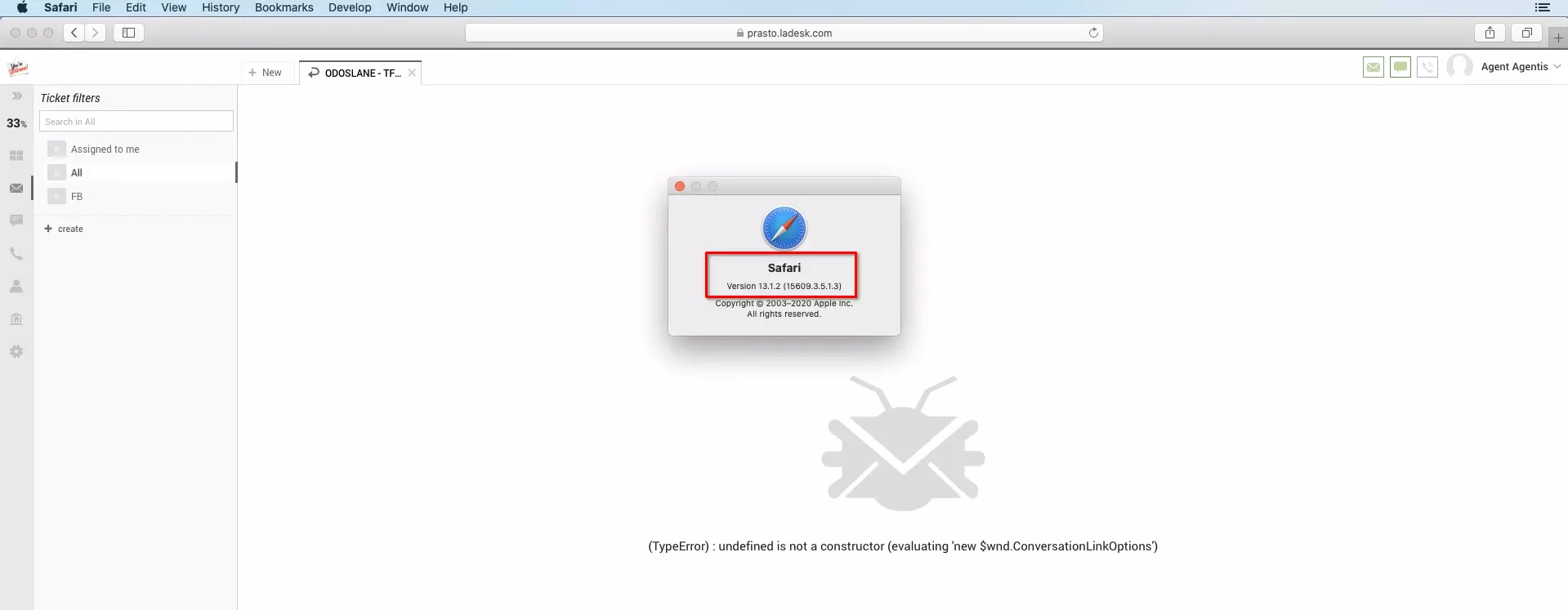 LiveAgent Safari böngészőben frissítés után
