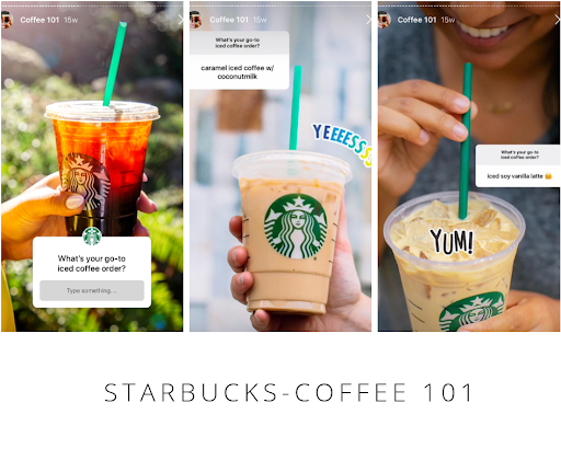 Starbucks Instagram-történet, amely megkérdezi az ügyfeleket kedvenc jeges kávéjukról