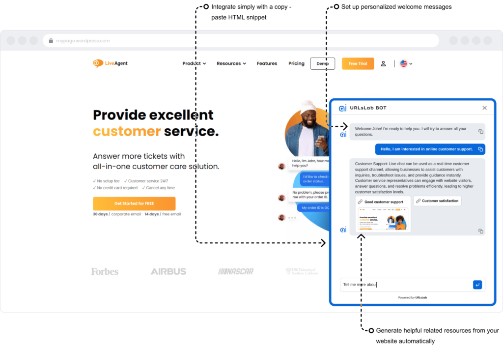 Az URLsLab AI chatbotja