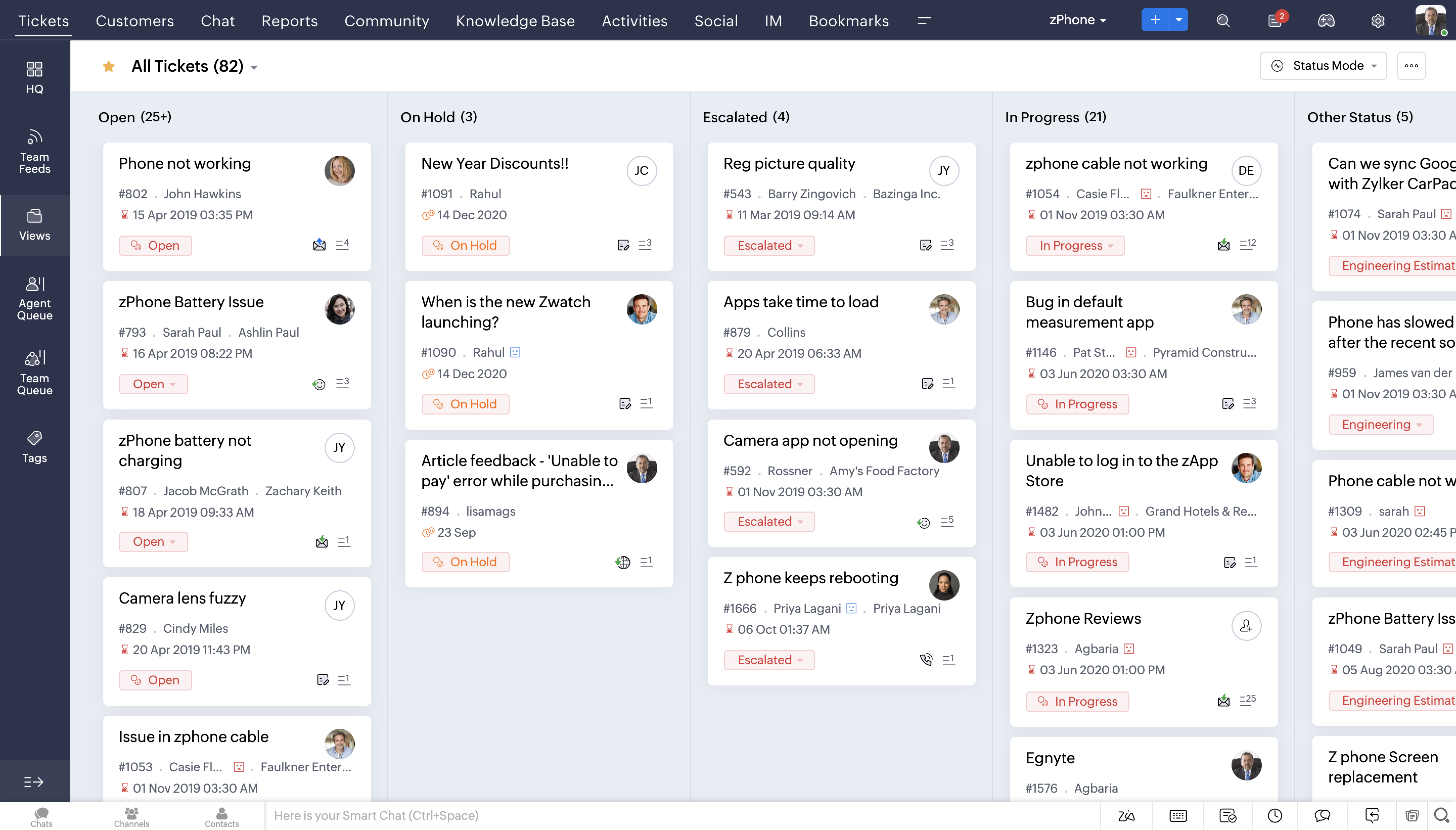 Zoho Desk ingyenes help desk csomag – jegy nézet