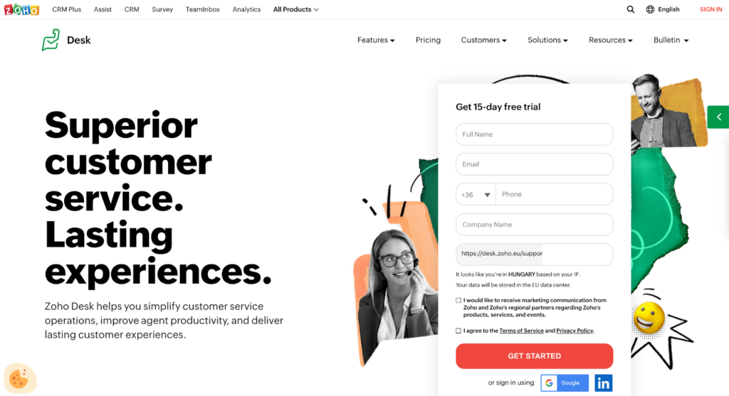 Zoho Desk jegy rendszer kezdőlap