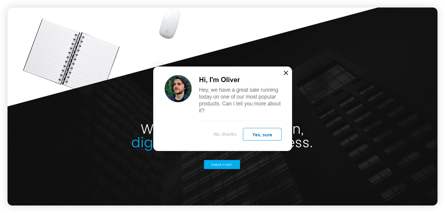 Vállalati proaktív csevegés meghívás példája