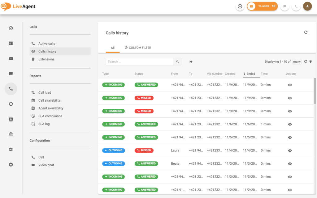 Hívásközpont-kezelés - híváselőzmények