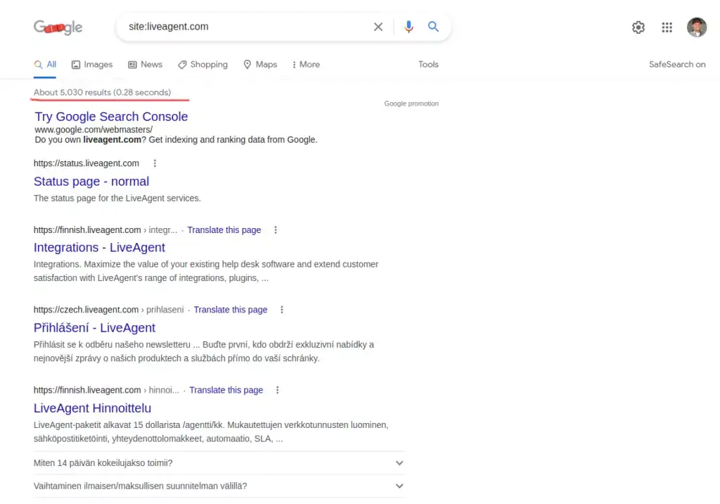 Azonosítsa a Google Search által indexelt oldalakat