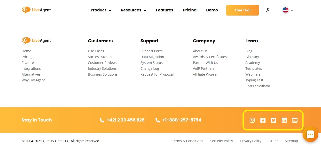 Közösségi média ikonok példája - LiveAgent