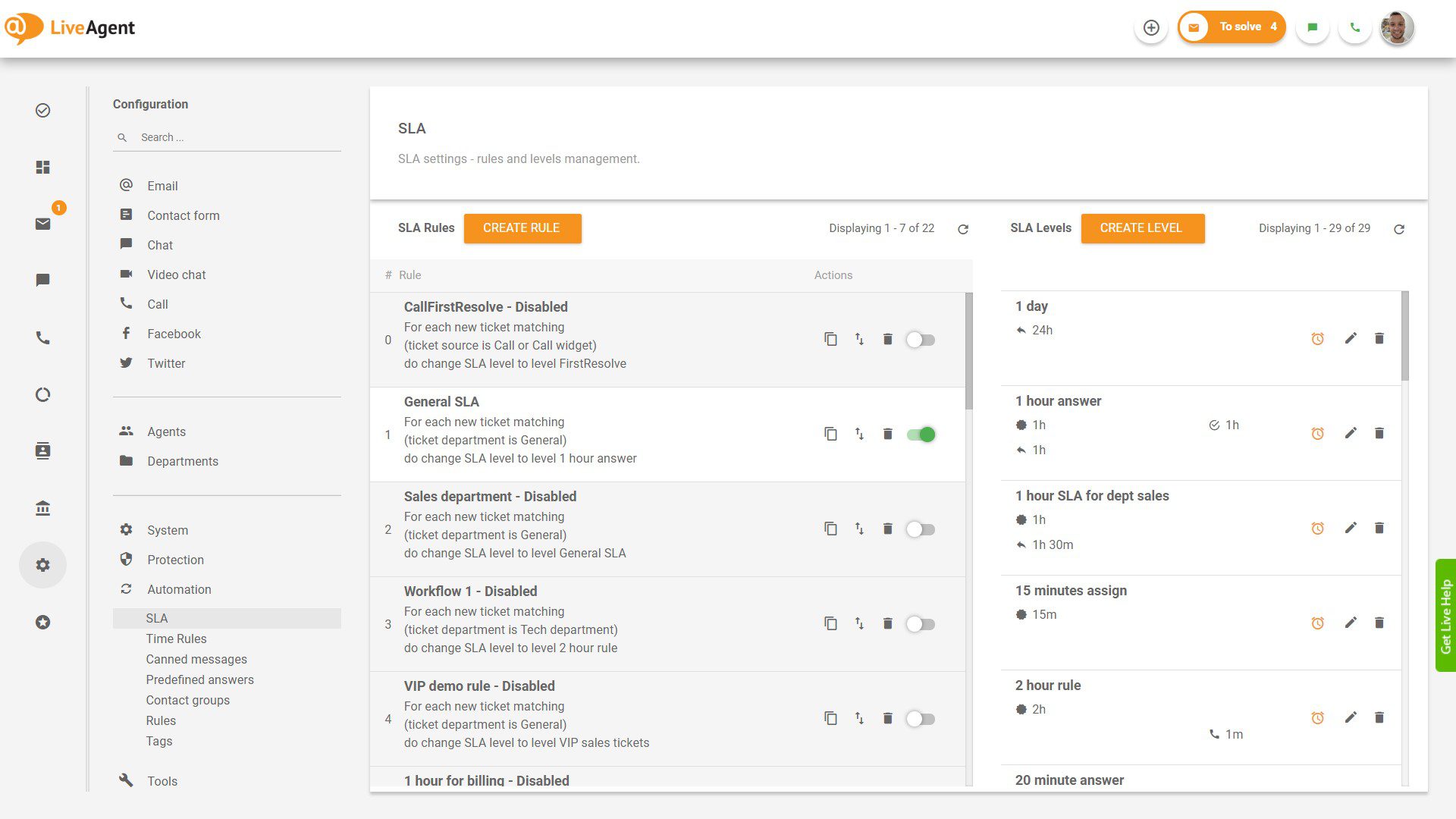 Időszabályok a LiveAgentben