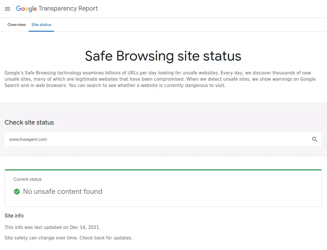 Ellenőrizze weboldala Safe Browsing állapotát