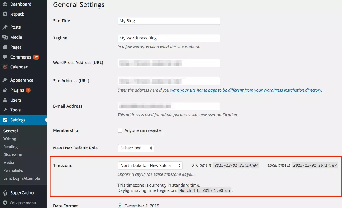 WordPress időzóna beállítások