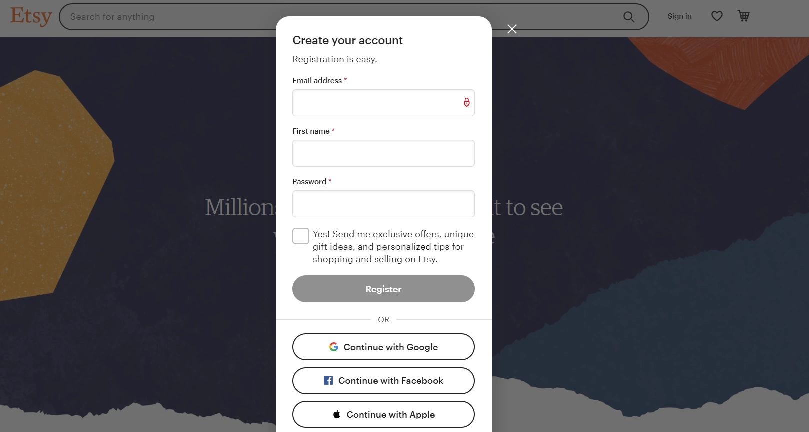 Etsy bolt regisztrációja