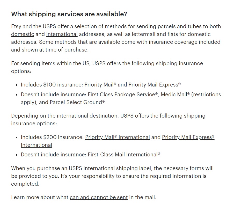 Etsy elérhető szállítási szolgáltatások