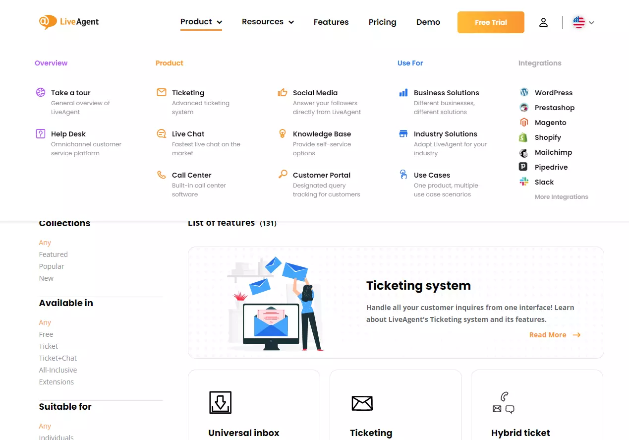 LiveAgent fő- és oldalsó fejléce