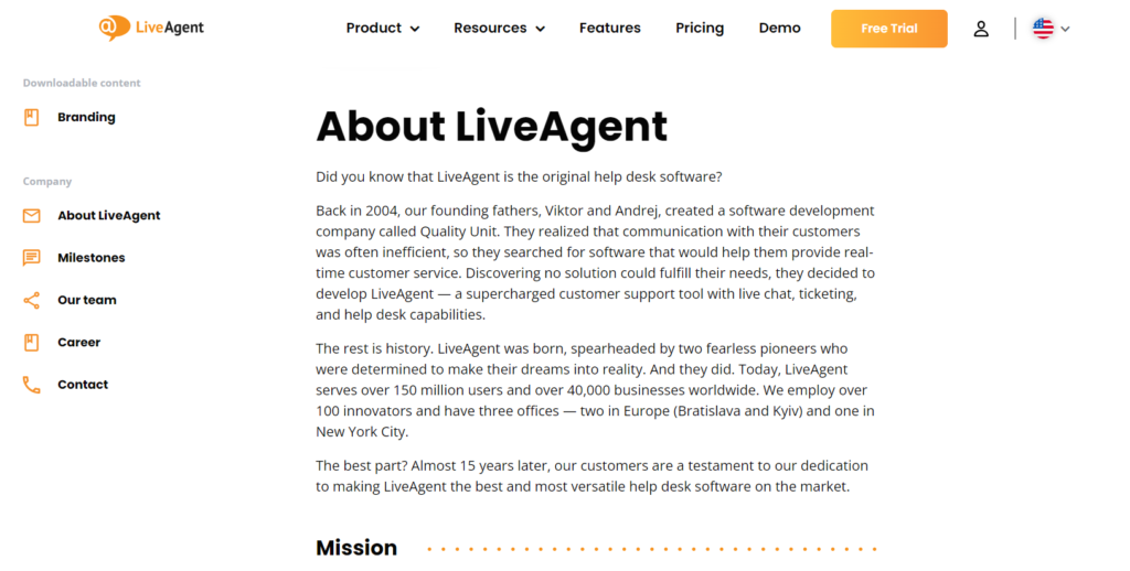 LiveAgent Rólunk oldal