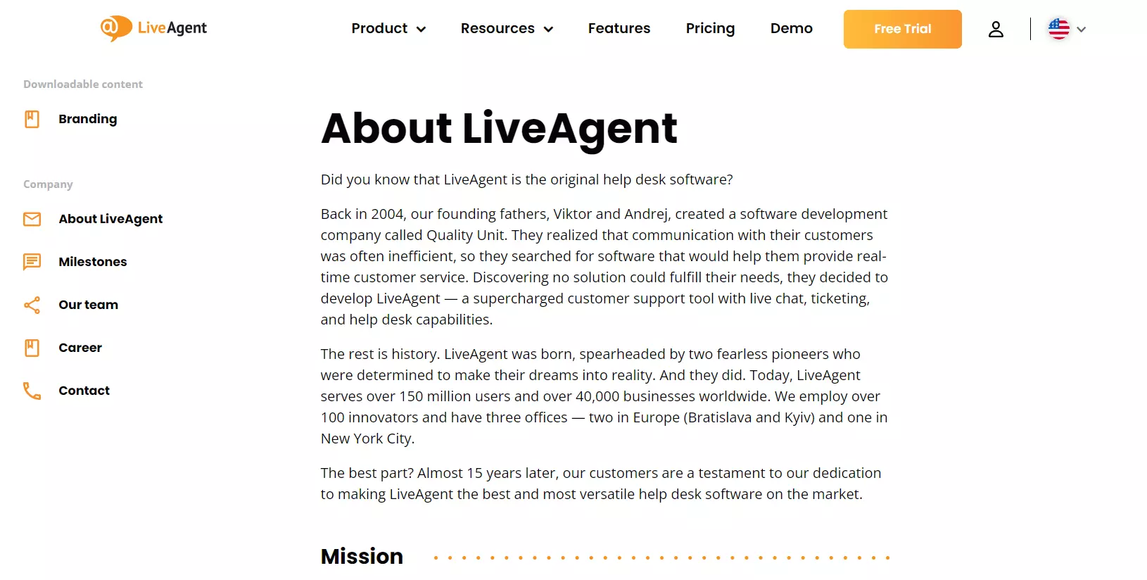 LiveAgent About us oldal