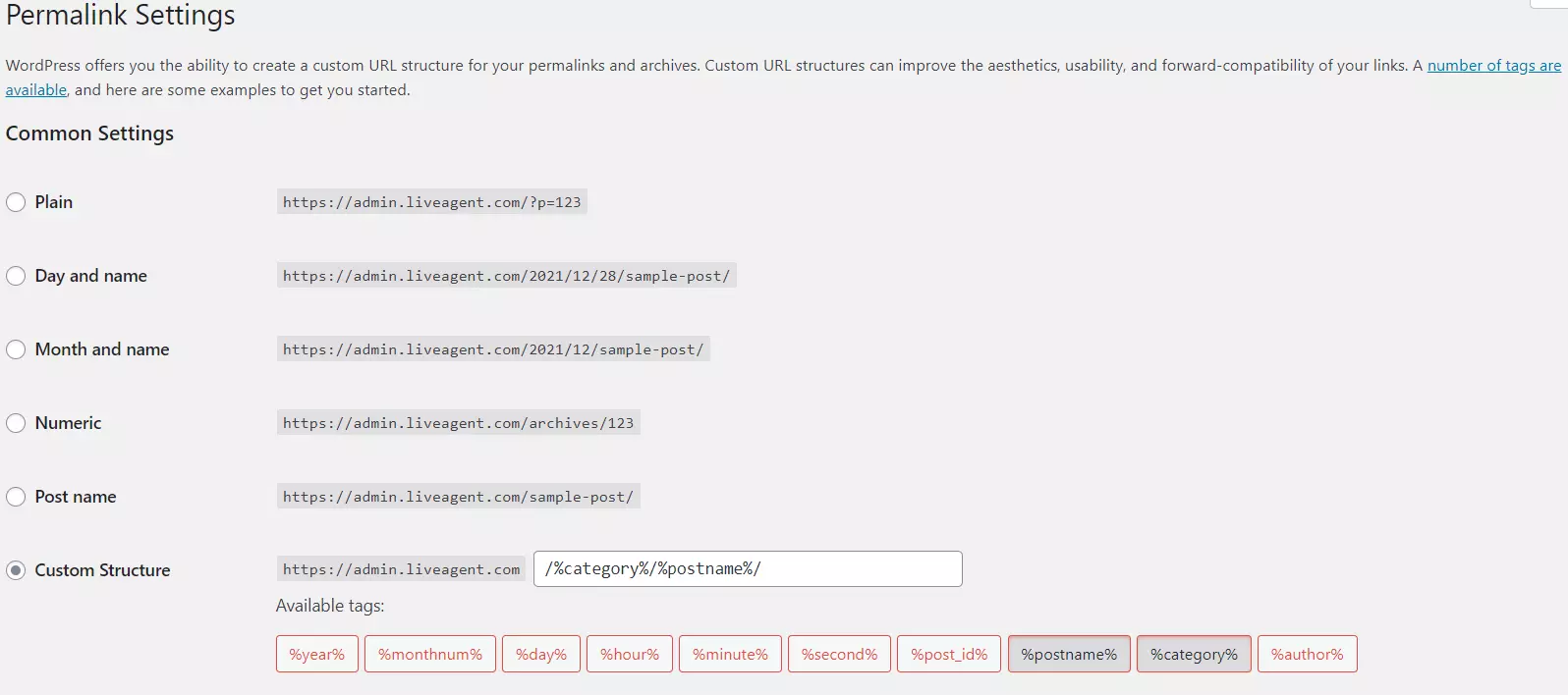 Állandó link beállítások példája