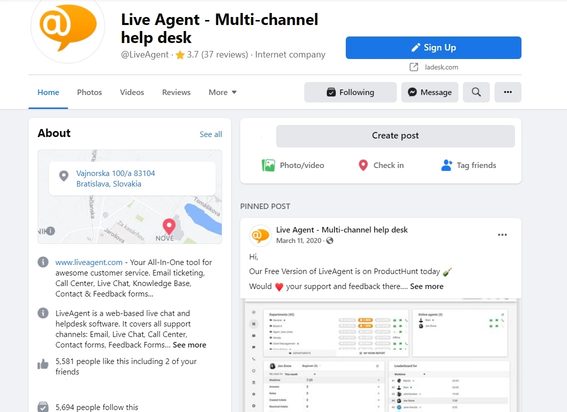 LiveAgent - Facebook kezdőoldal