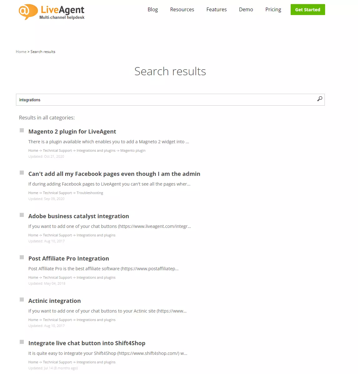 LiveAgent támogatási portál - integrációk