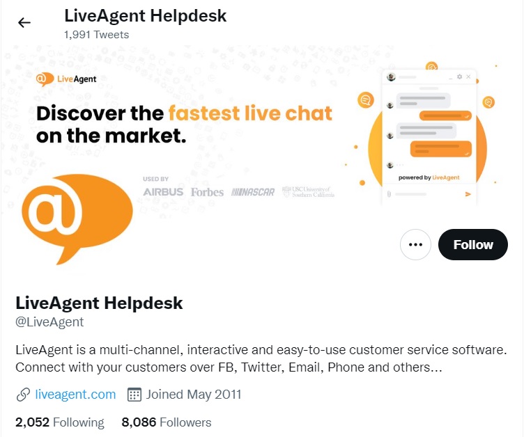 LiveAgent Twitter kezdőoldala
