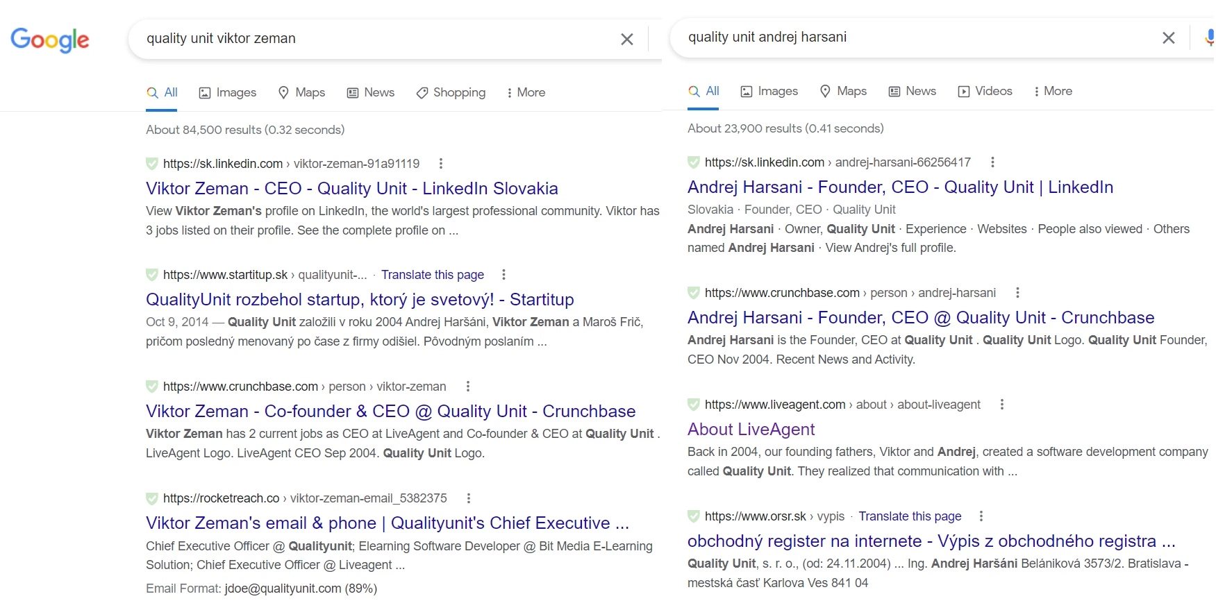 Quality Unit tulajdonosok Google keresési eredmények