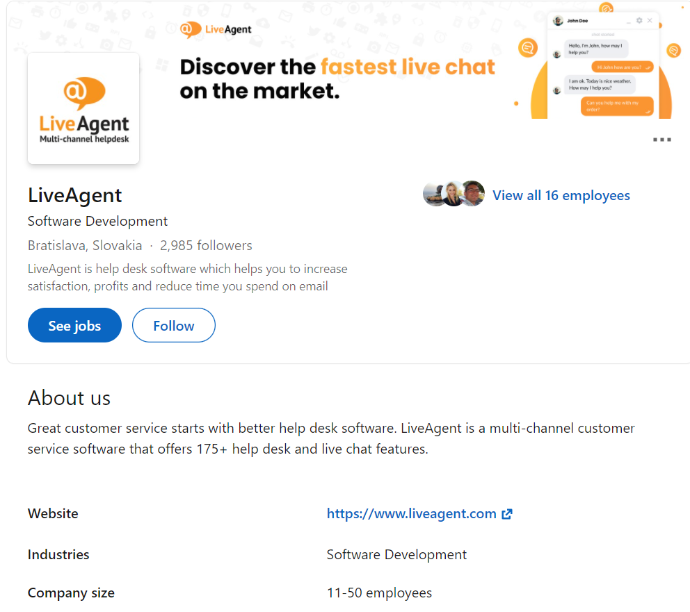 LiveAgent LinkedIn profilja