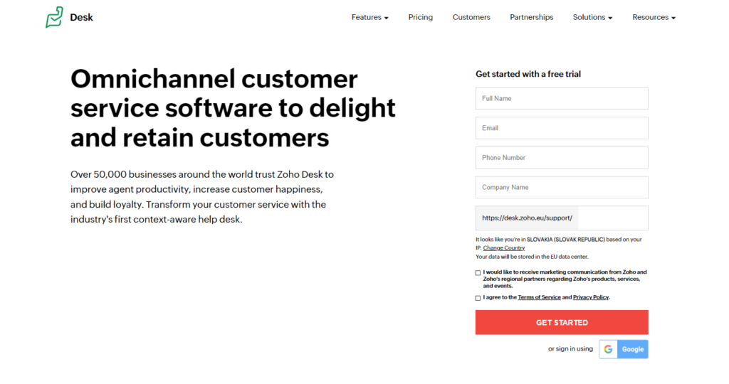 Zoho Desk kezdőoldal