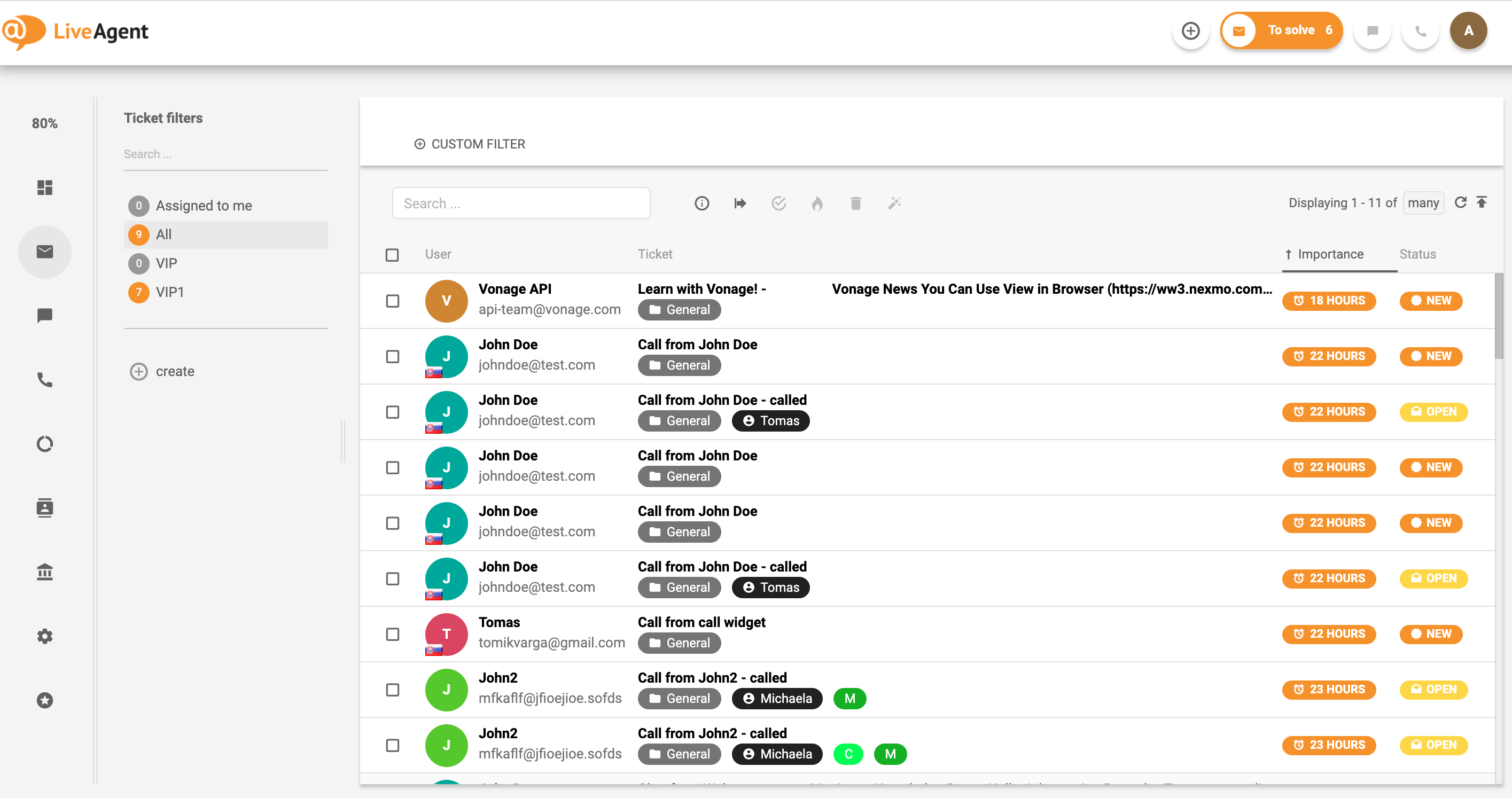 LiveAgent – Összes jegy – Univerzális postafiók