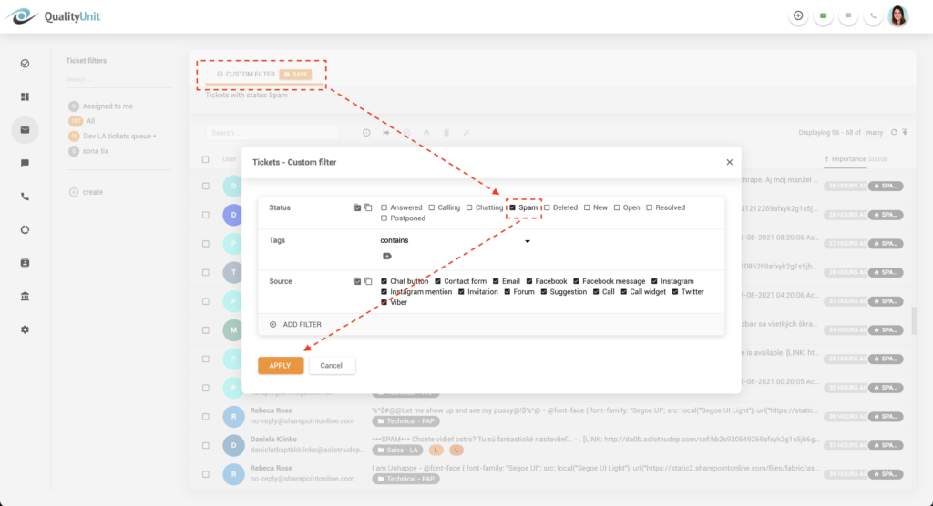 Spam szűrő a LiveAgent-ben