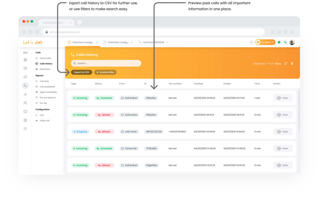 Hívásközpont hívásainak előzményei a LiveAgent-ben