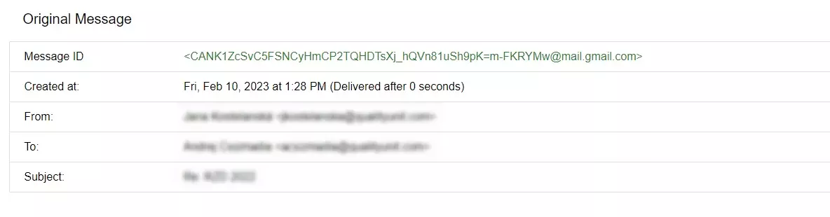 E-mail üzenet azonosítójának példája