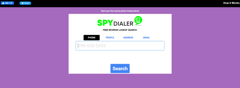 Spy Dialer kezdőoldal