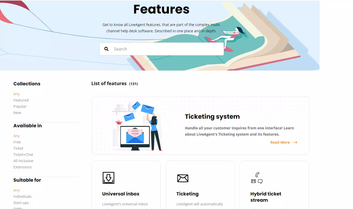 LiveAgent funkciók oldala