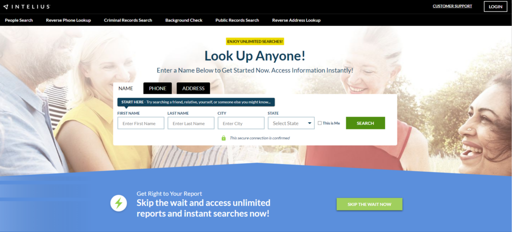 Intelius kezdőoldal