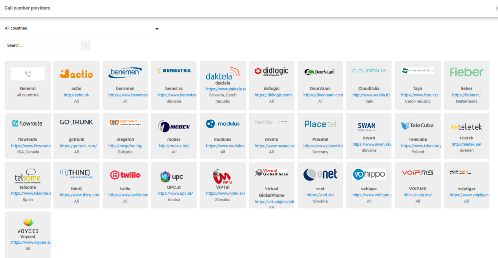 Hívásszám-szolgáltatók listája