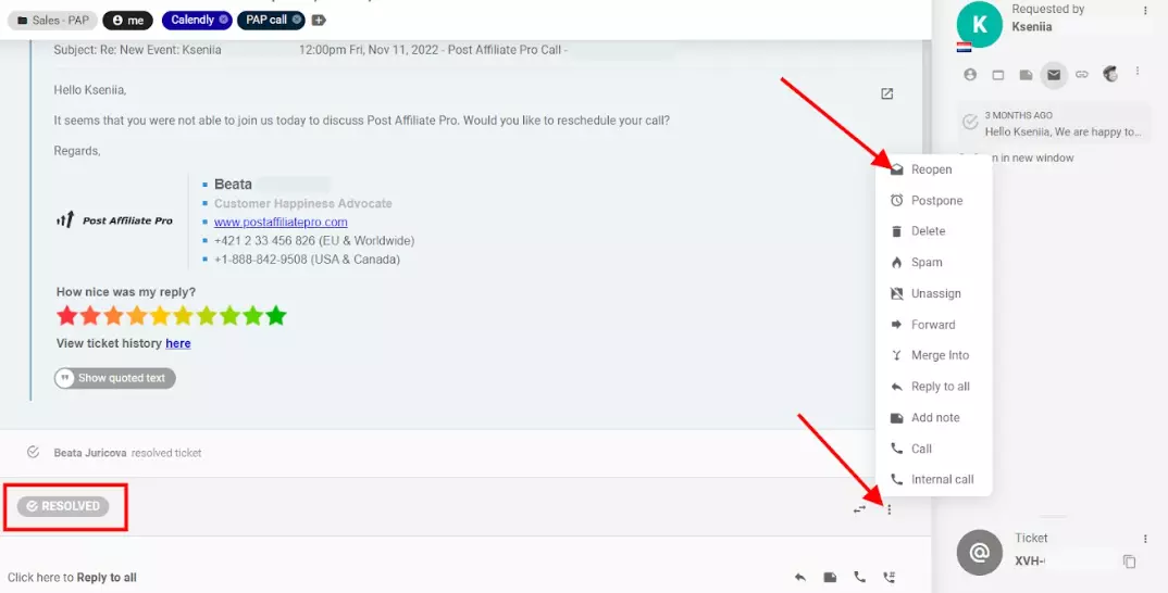 LiveAgent jegy újranyitása