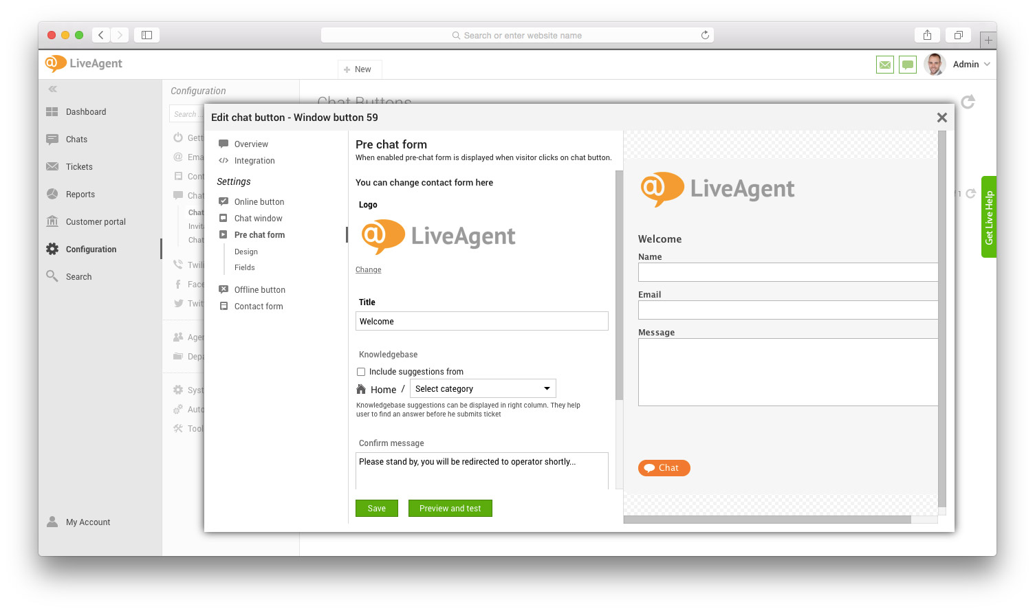 Előcsevegés űrlap ablak mezőkkel és előnézettel