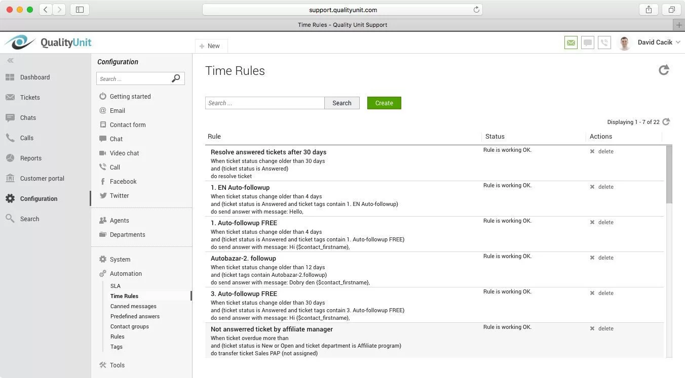 LiveAgent időszabályok