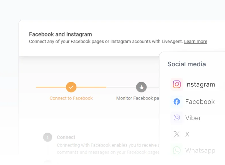 LiveAgent közösségi média integrációk Facebookkal, Instagrammal és WhatsApppal