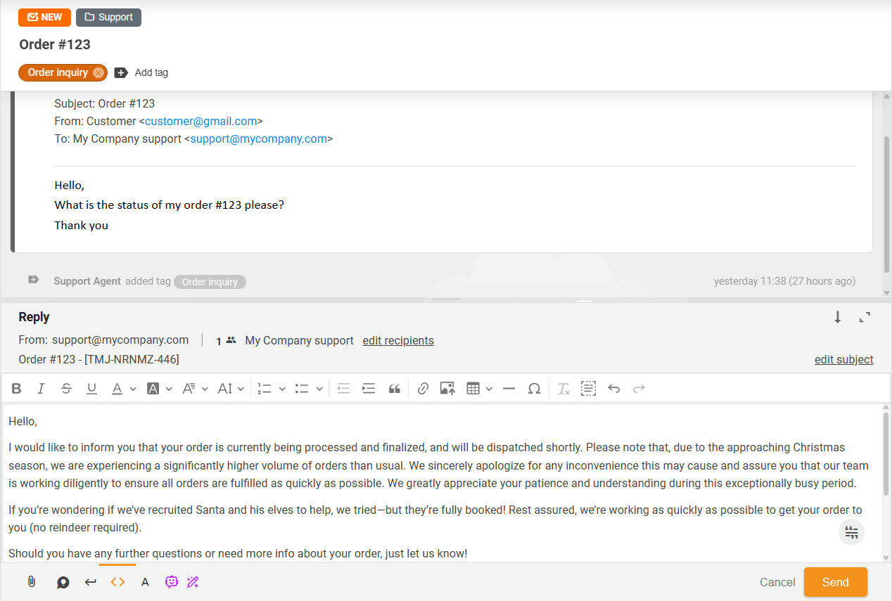 Az Answer Composer kész válasza