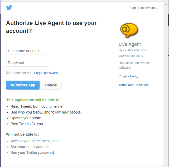 Twitter-alkalmazás engedélyezése