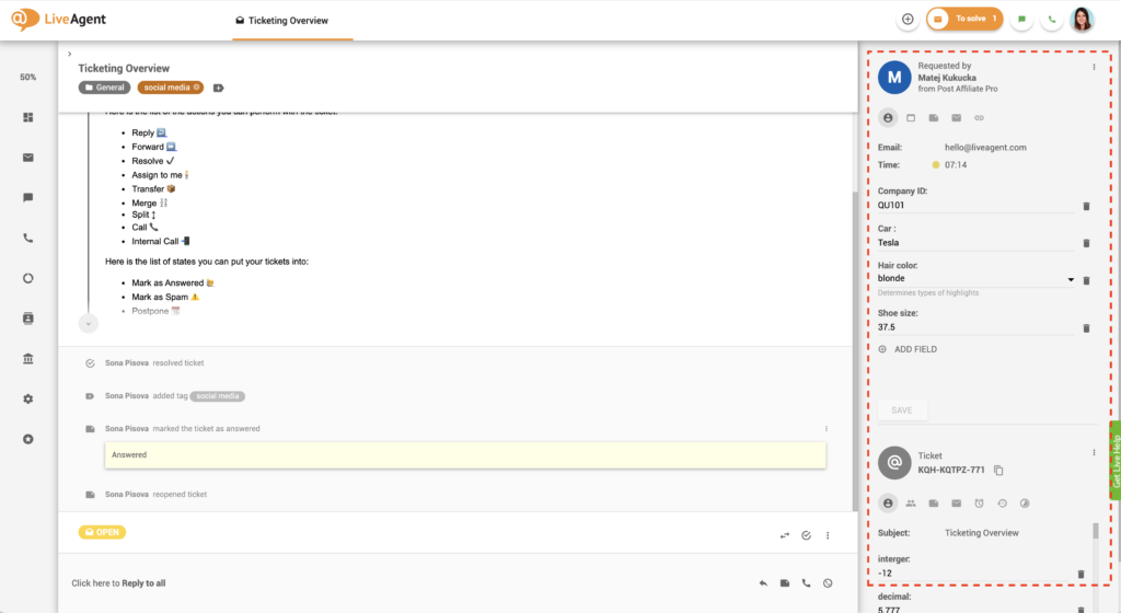 CRM example in LiveAgent