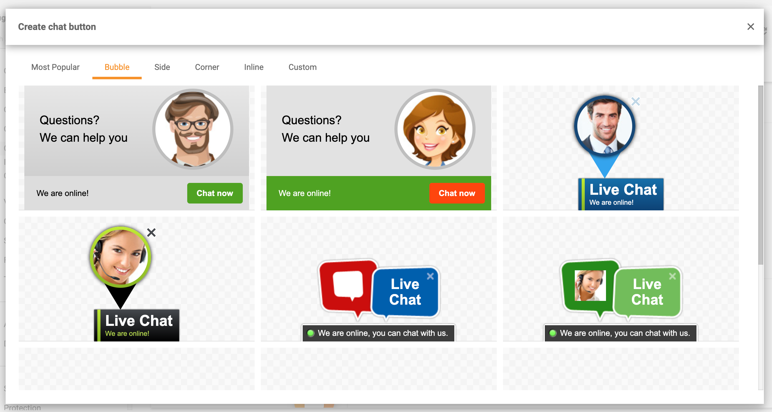 Buborék chat gombok