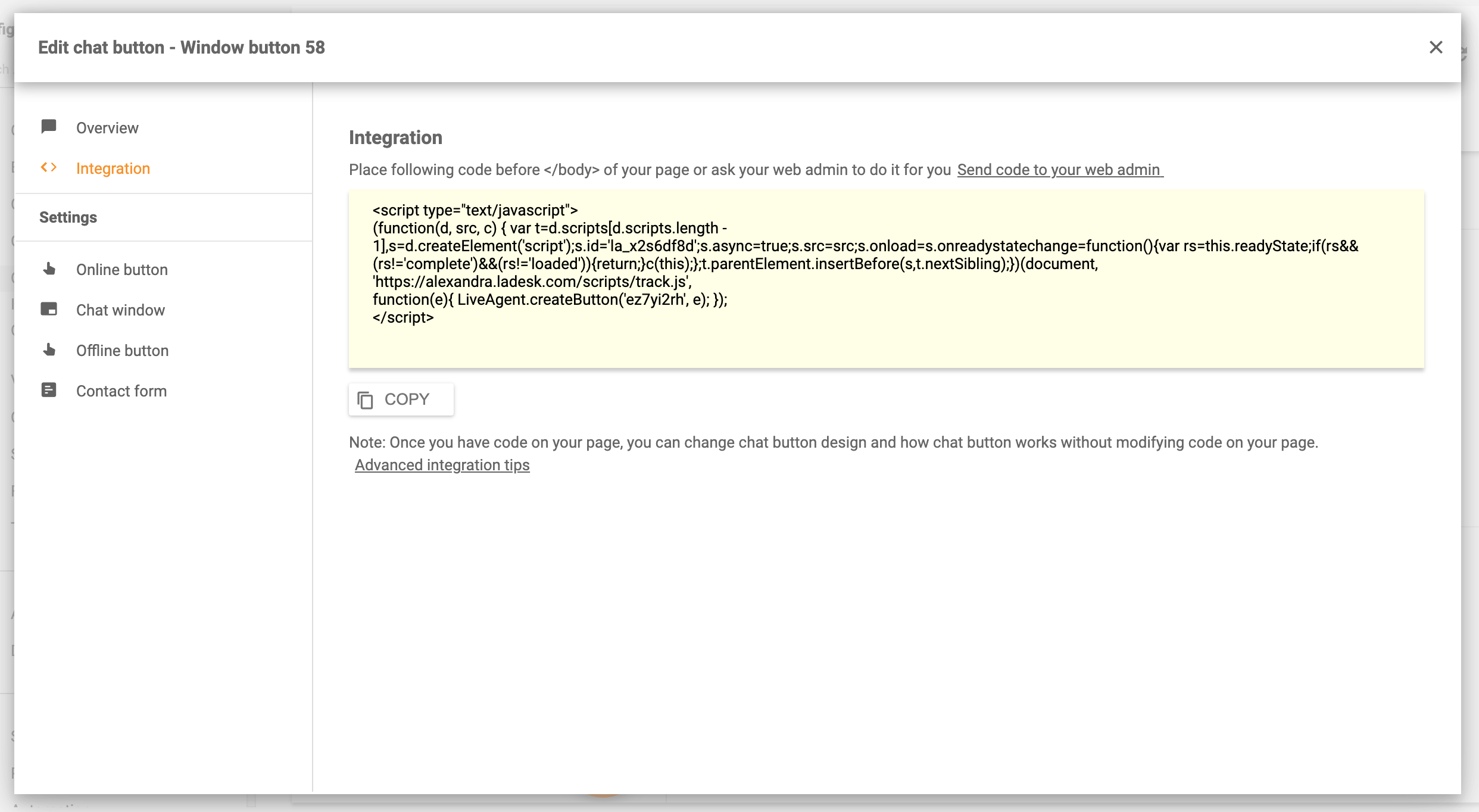 Csevegés beágyazása webhelyre - LiveAgent