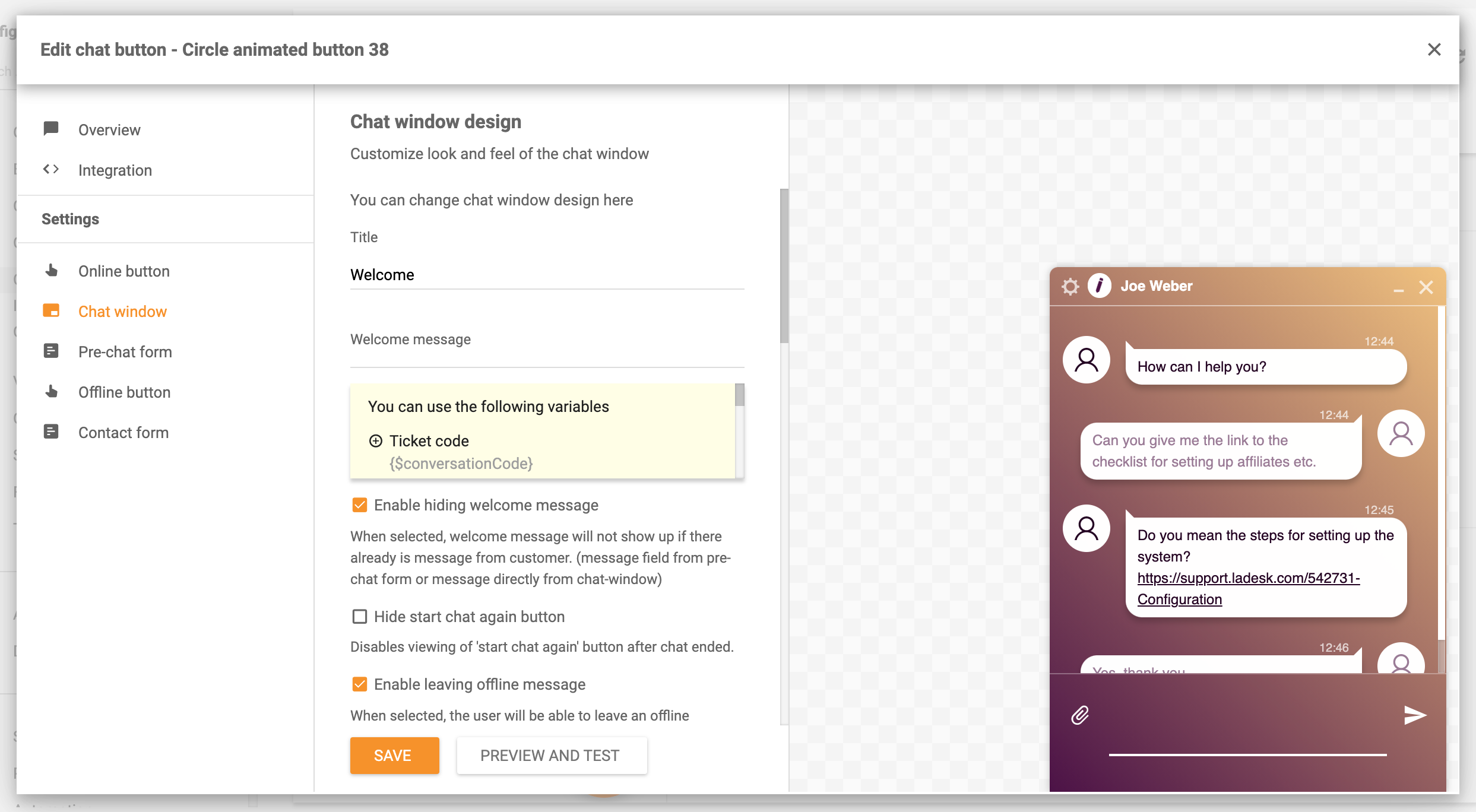 Csevegőablak tervezési lehetőségek