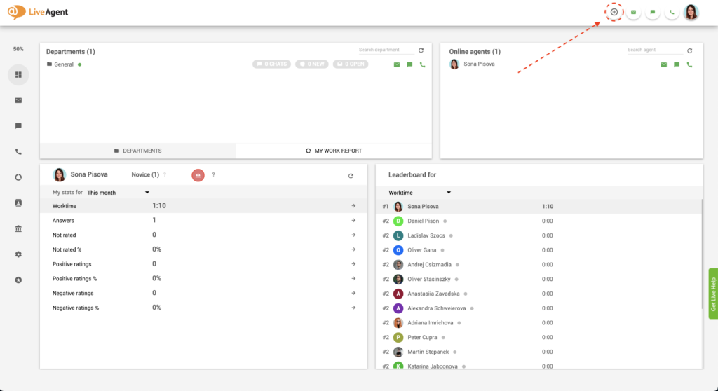Plusz gomb kattintása a LiveAgentben